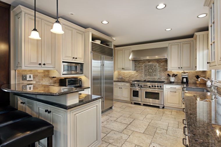 Upscale luxury kitchen with a breakfast bar Upgraded kitchen with breakfast bar